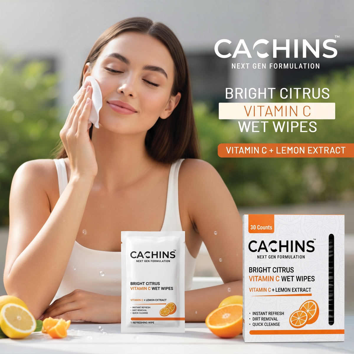 Bright Citrus Vitamin C Wet Wipes – Pack of 30