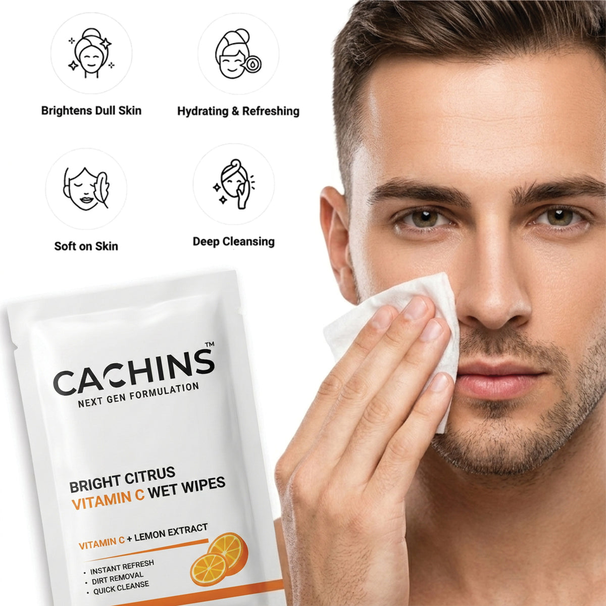 Bright Citrus Vitamin C Wet Wipes – Pack of 30