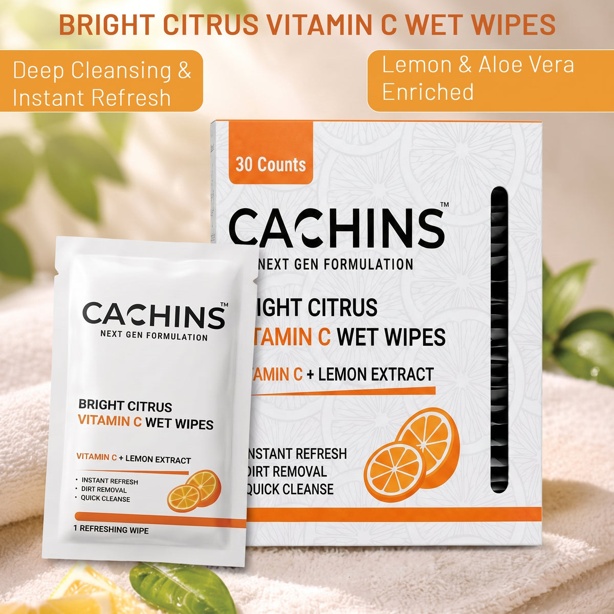 Bright Citrus Vitamin C Wet Wipes – Pack of 30